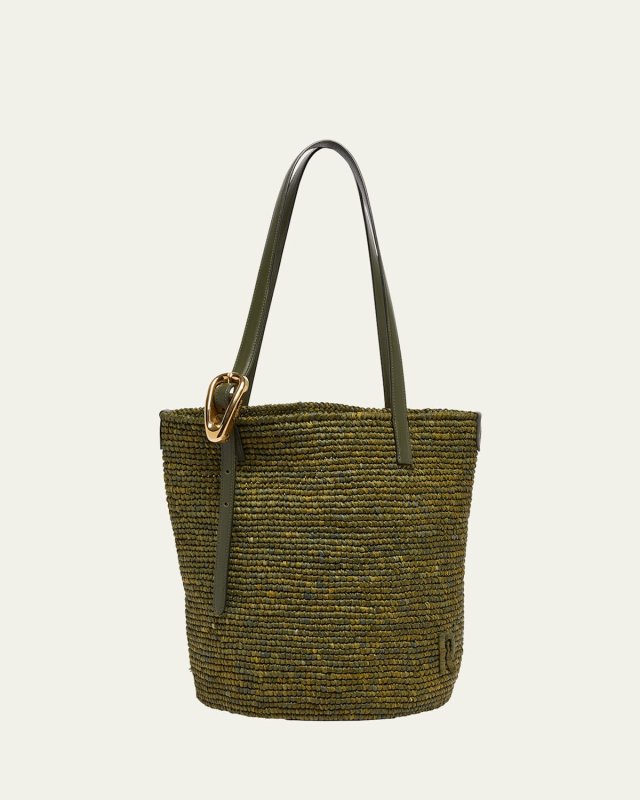 Buckle Raffia Bucket Bag
